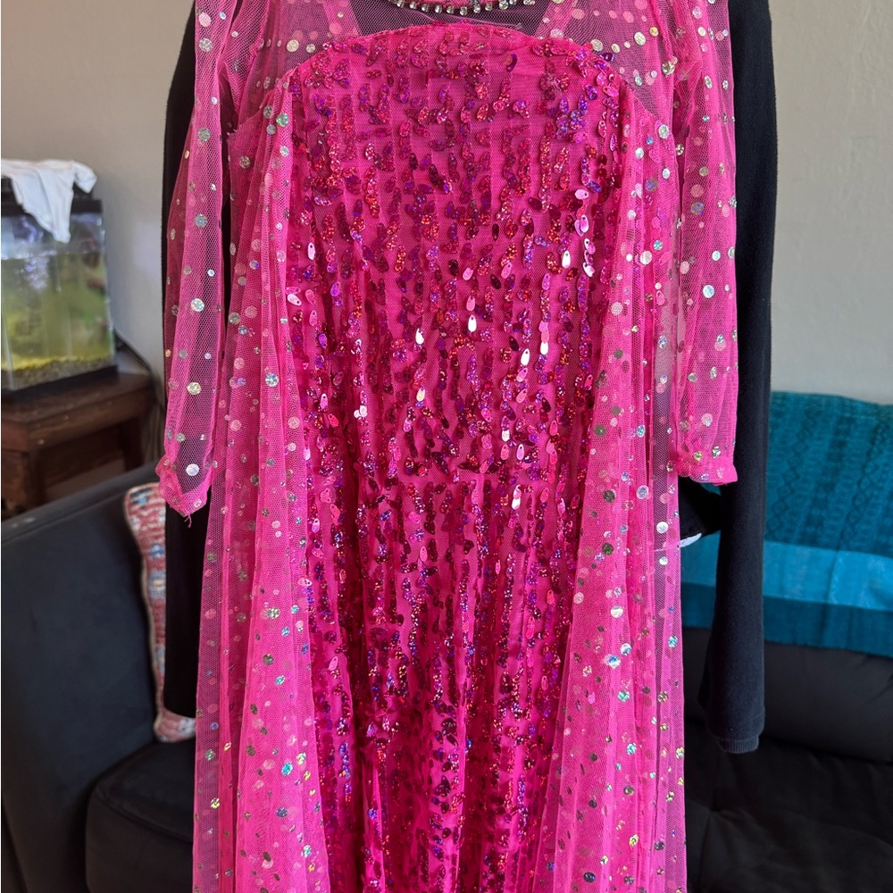 Girls' Sparkling Hot Pink Sequin Tulle Dress - Picture 15 of 16